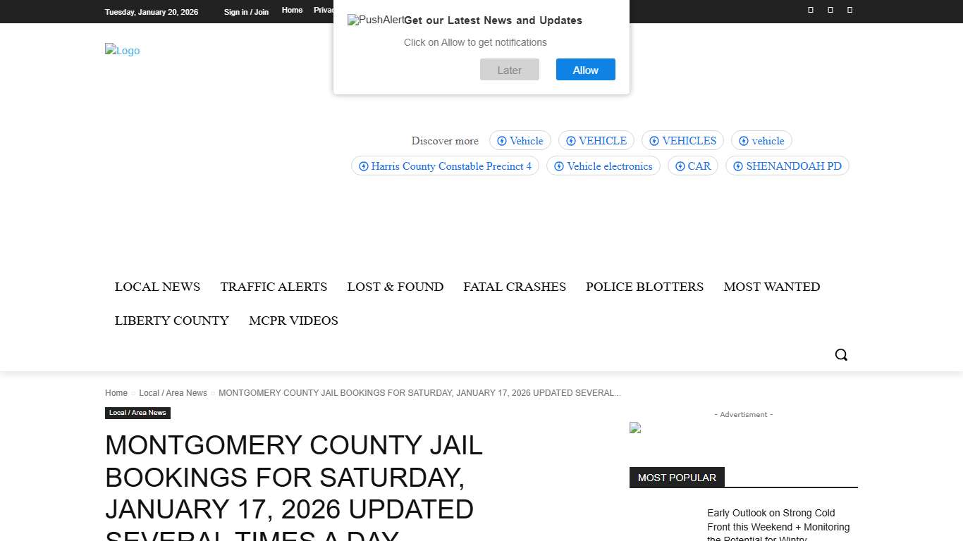 MONTGOMERY COUNTY JAIL BOOKINGS FOR SATURDAY, JANUARY 17, 2026 UPDATED SEVERAL TIMES A DAY- | montgomery county police reporter