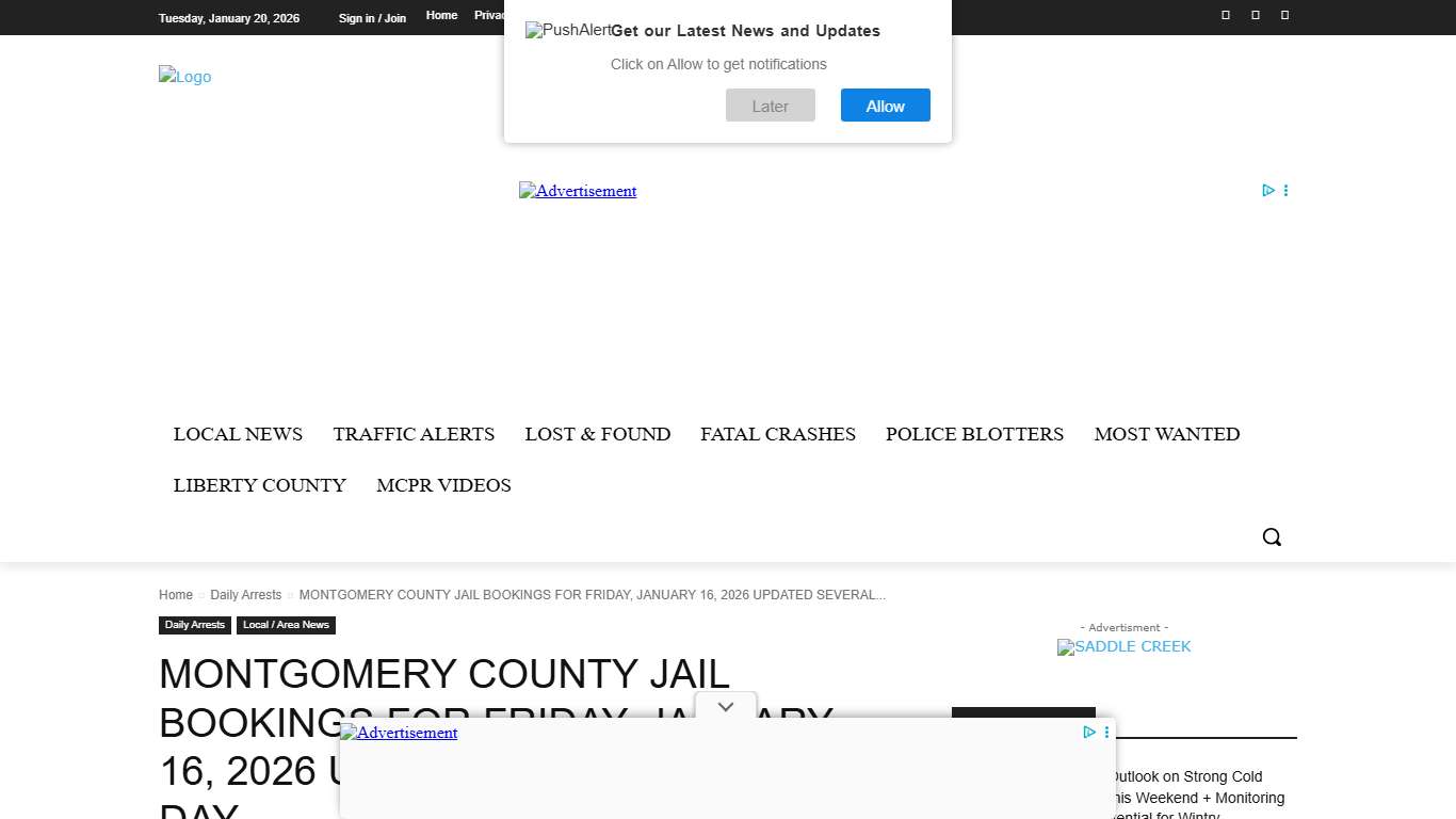 MONTGOMERY COUNTY JAIL BOOKINGS FOR FRIDAY, JANUARY 16, 2026 UPDATED SEVERAL TIMES A DAY- | montgomery county police reporter